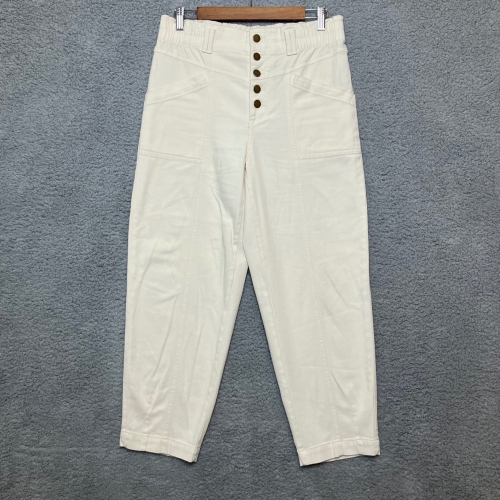 Knox Rose Trousers Women S Cream Loose High Rise Button Fly Tapered Pants Preppy